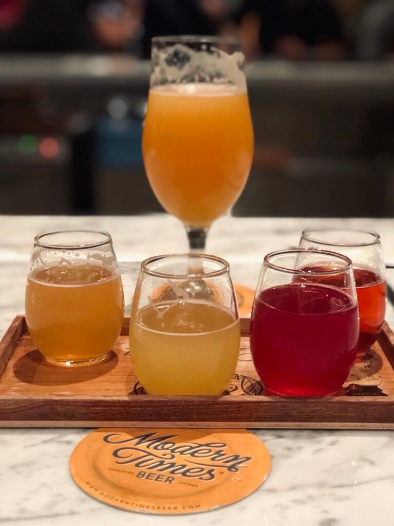 A flight of beers at Modern Times in Encinitas