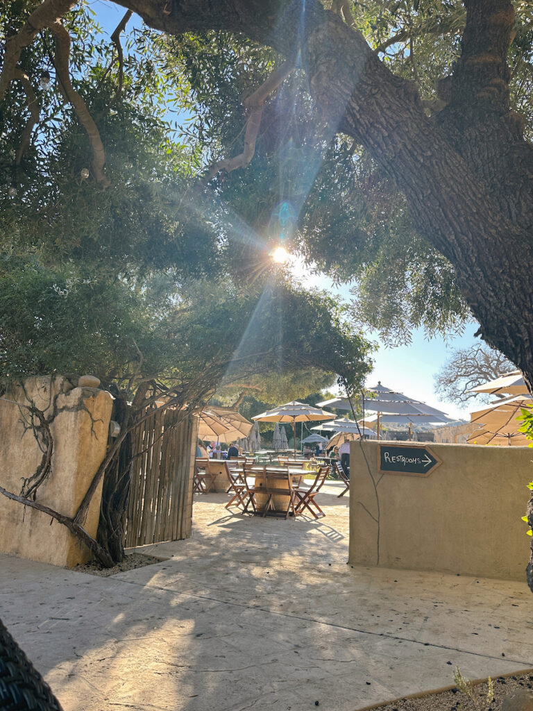 A gate leading into the back section of Sunstone, where a variety of tables are set up for tastings