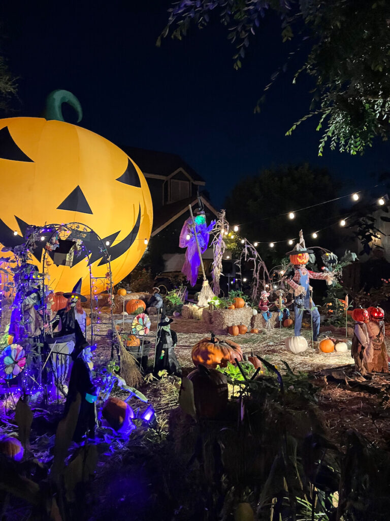 A Huge Blow-Up Pumpkin and Other Halloween Decorations at a Home in Toluca Lake