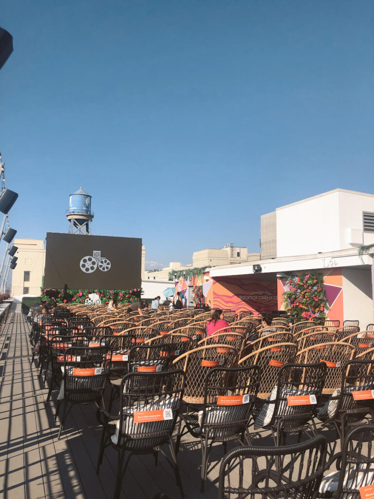 Rooftop Cinema Club Outdoor Movie Screening Setup in DTLA