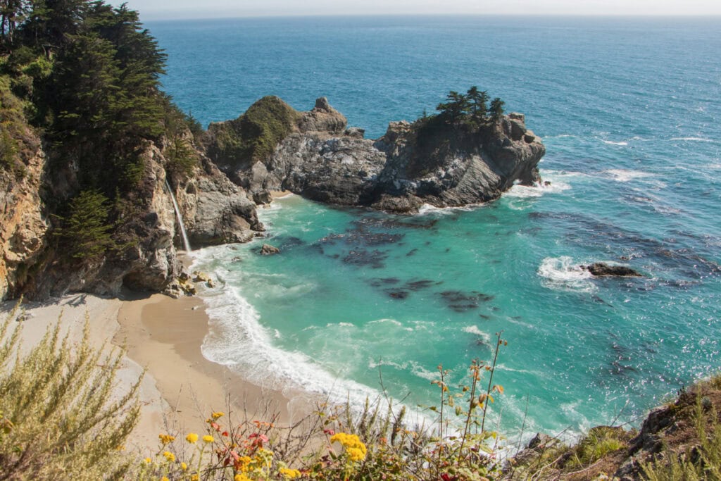 A look down at the cove and beach where McWay Falls is located