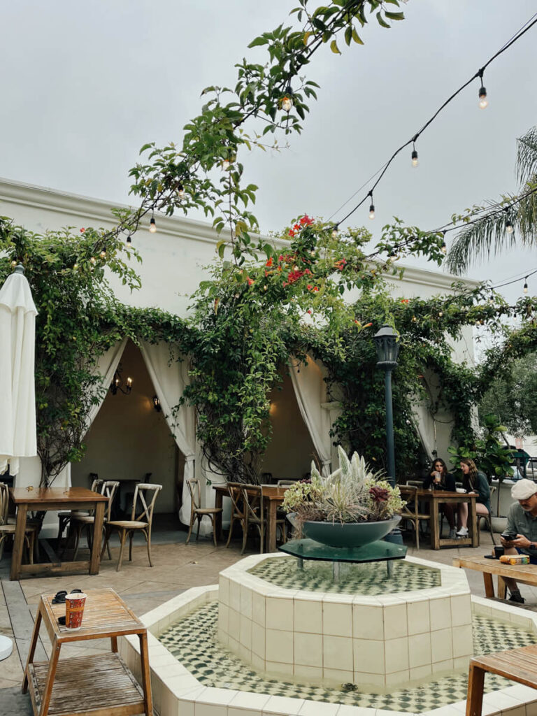 Fountain and outdoor patio at Caje Coffee