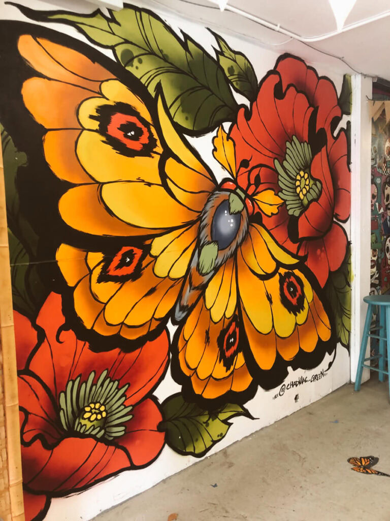 Butterfly wall art at a shop in the Funk Zone 