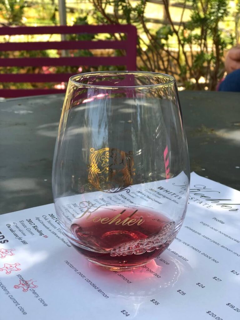 Glass of red wine at Koehler Winery