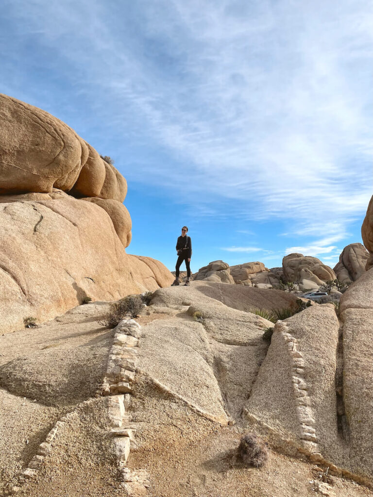 Woman standing on rocks in Joshua Tree