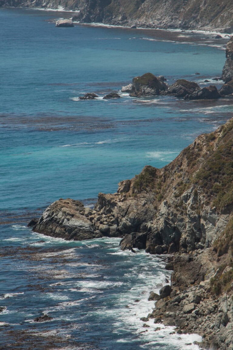 A look at the rocky shorline from a viewpoint in Big Sur