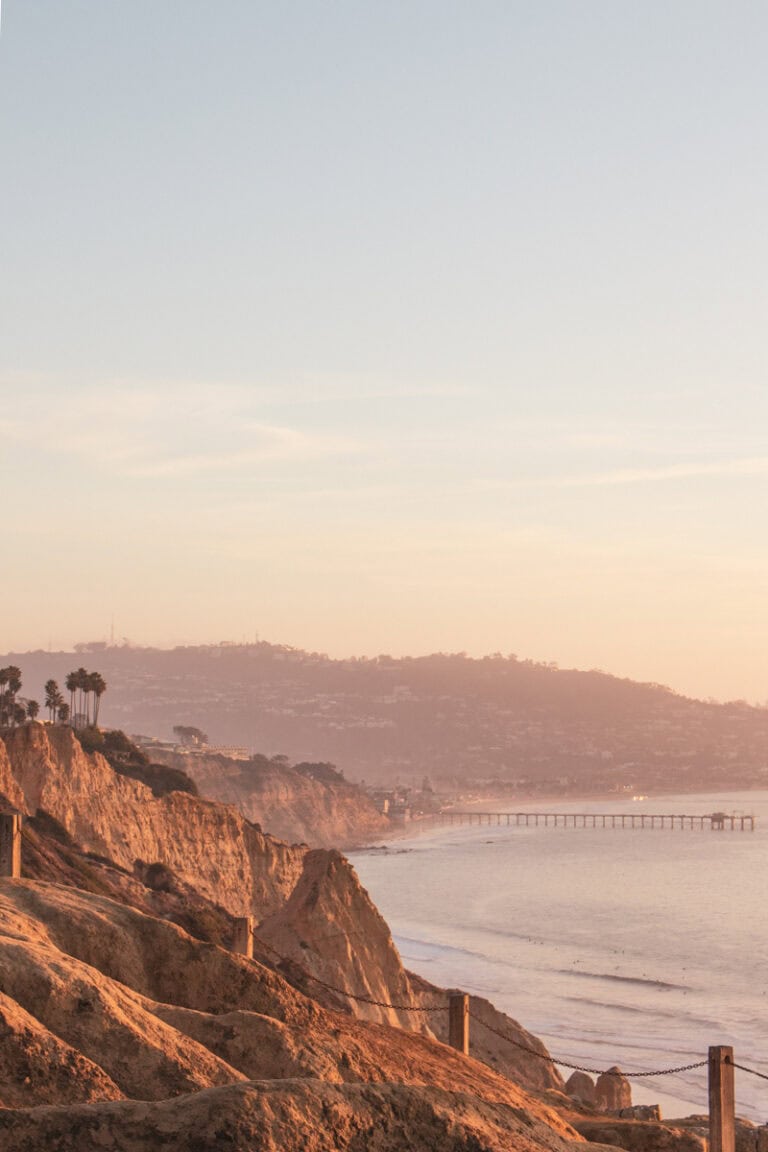 View of La Jolla Shores Beach from the Gliderport during sunset