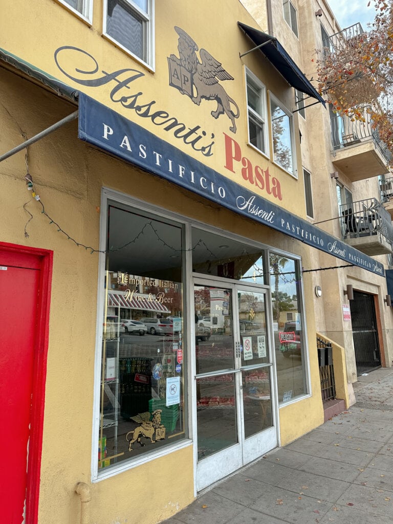 The storefront of Assenti's Pasta in Little Italy