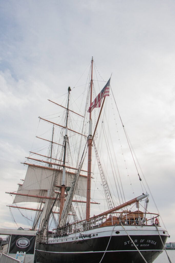 The Star of India ship docked in the San Diego Harbor