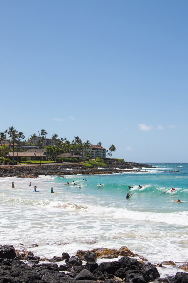 Body surfers and boogie boarders catching waves at Brennecke's Beach