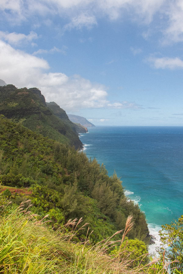 View of the coastline on the Na Pali Coast from the hiking trail